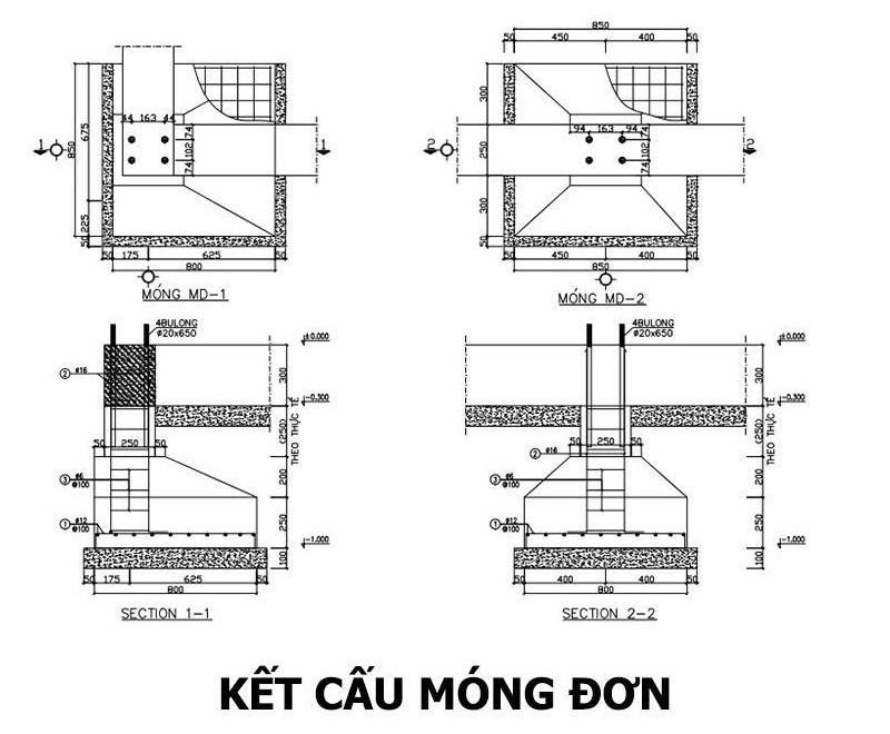 Cấu trúc đơn giản: Móng đơn có thiết kế đơn giản, thường được sử dụng cho các công trình nhỏ như nhà ở dân dụng.
