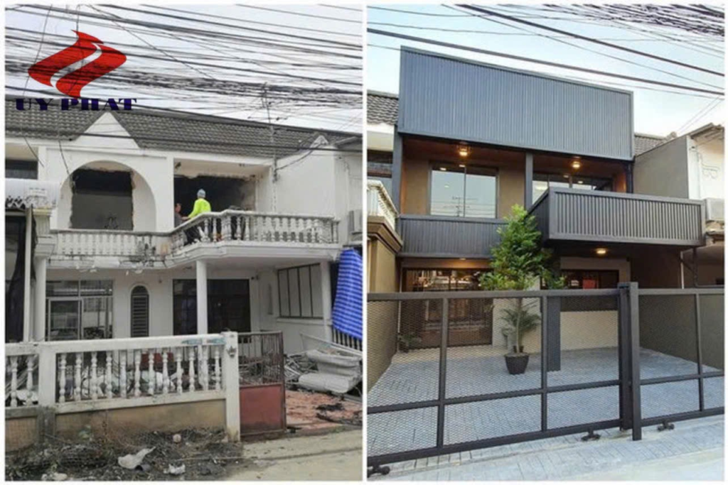 Phương án cải tạo mặt tiền này tương đối đơn giản, chỉ thay đổi bề ngoài mặt tiền và giữ nguyên tất cả kết cấu cũ có sẵn